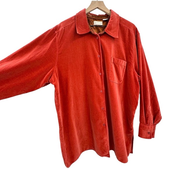 Vintage Liz Claiborne Velour Button Down Shirt Rust Orange Loose Fit Plus Sz 20 - Picture 5 of 11